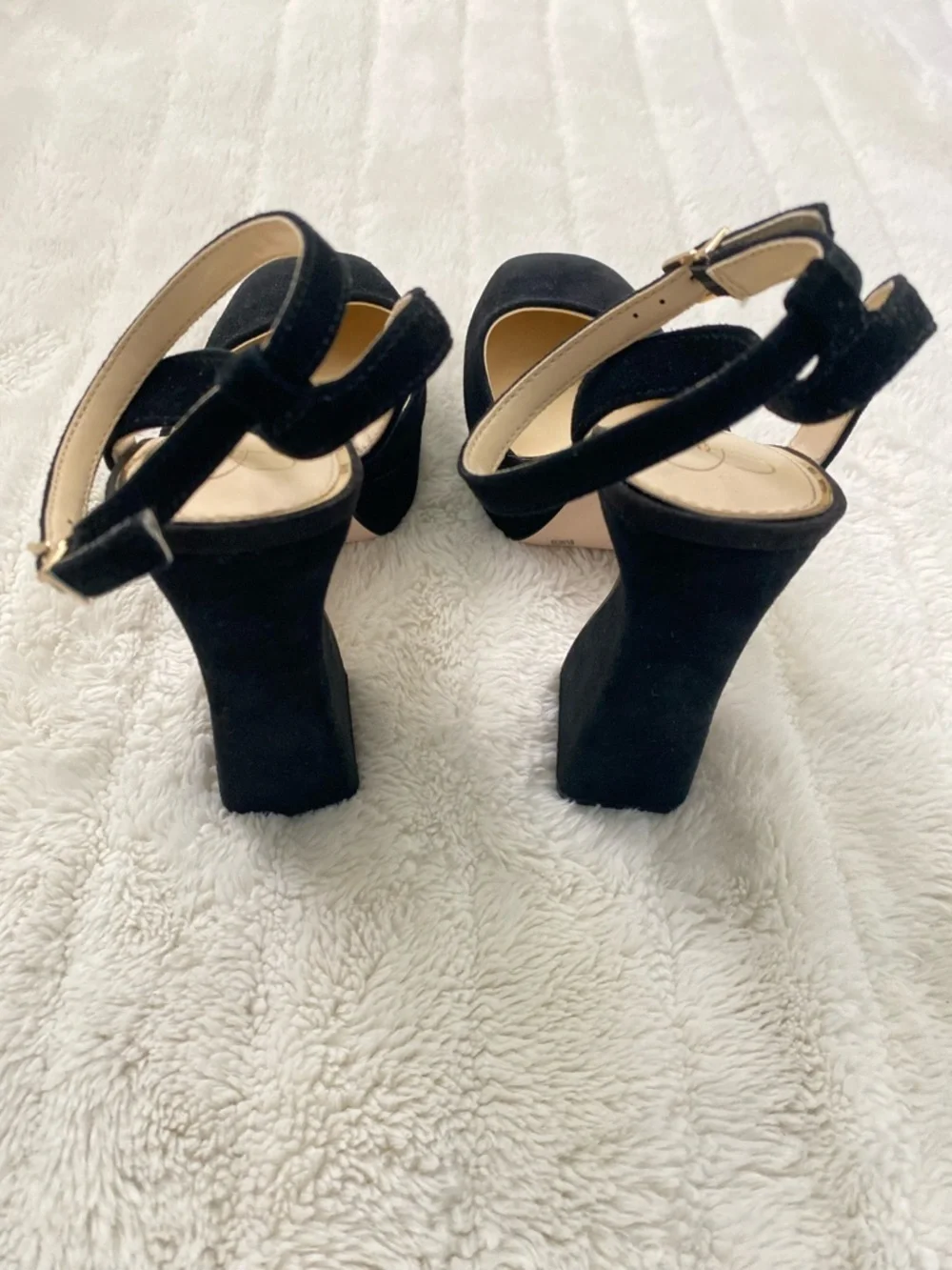 Jessica Simpson Black Suede Platform Block Heels with Ankle Strap Size 8.5